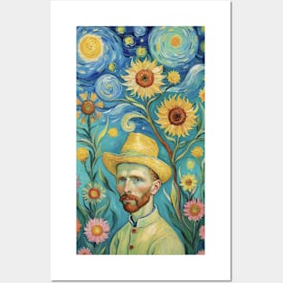 Starry Sunflower Reverie: Van Gogh Inspired Portrait Posters and Art